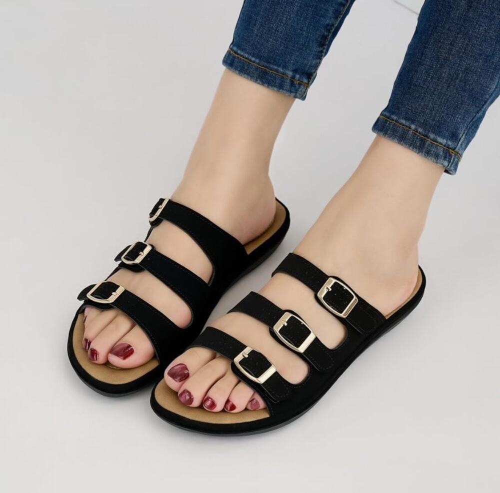 Fm. MSRP $48 NWOB ALICEGANA SUMMER FLAT TRIPLE STRAP SLIDE SANDALS ♡SIZE 8.5♡
